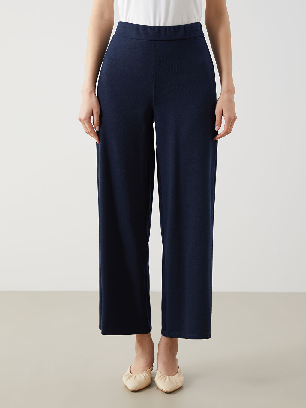Lacivert Beli Lastikli Kadın Pantolon-1