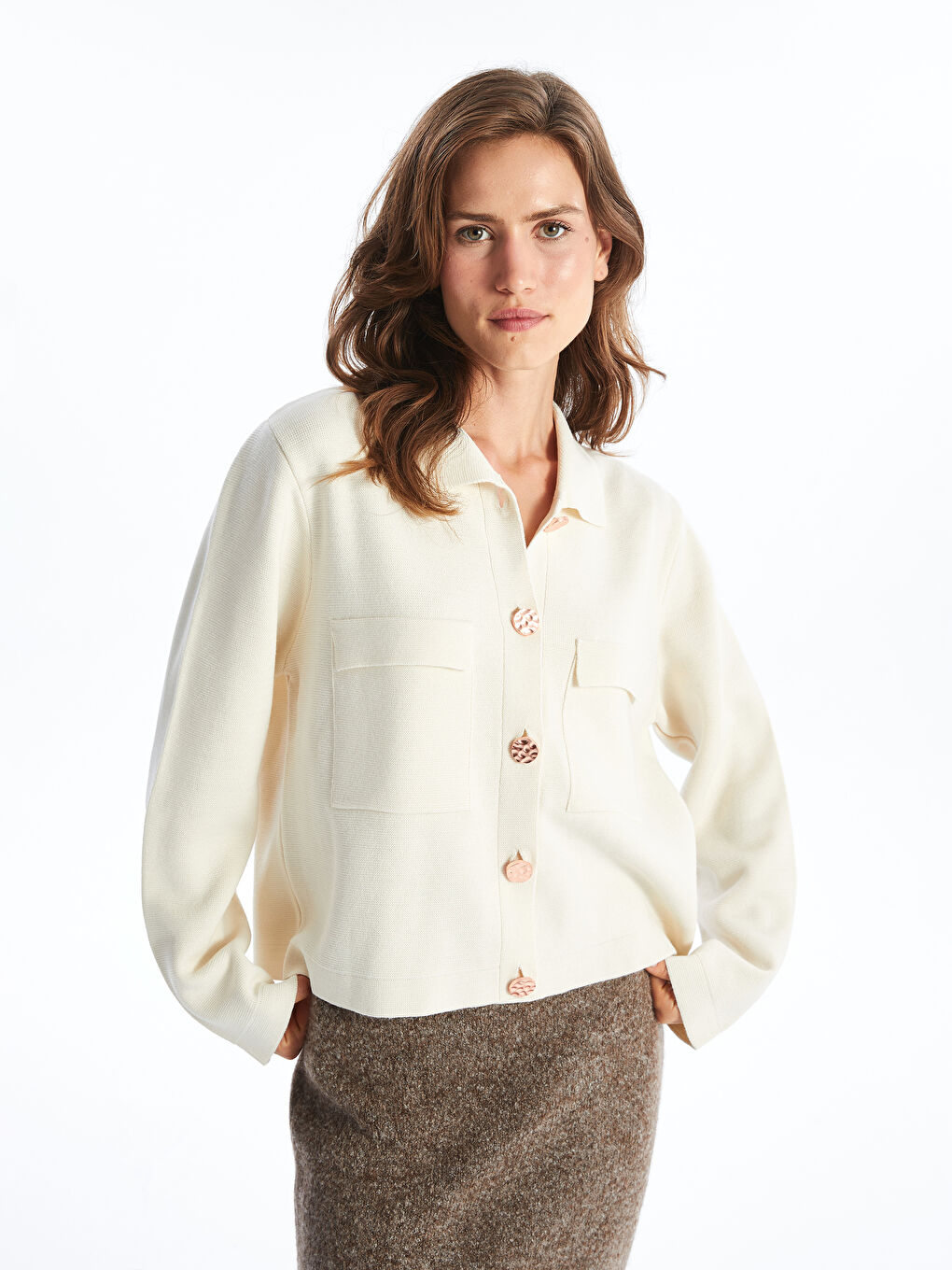 Collared Neck Women's Knitwear Cardigan