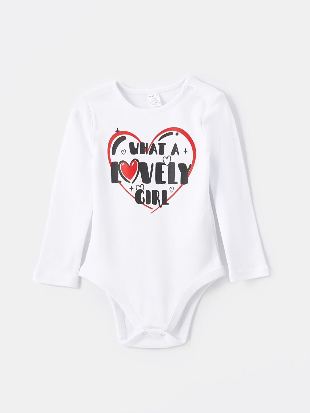 LCW baby Beyaz Bıorganic Bisiklet Yaka Uzun Kollu Baskılı Kız Bebek Çıtçıtlı Body