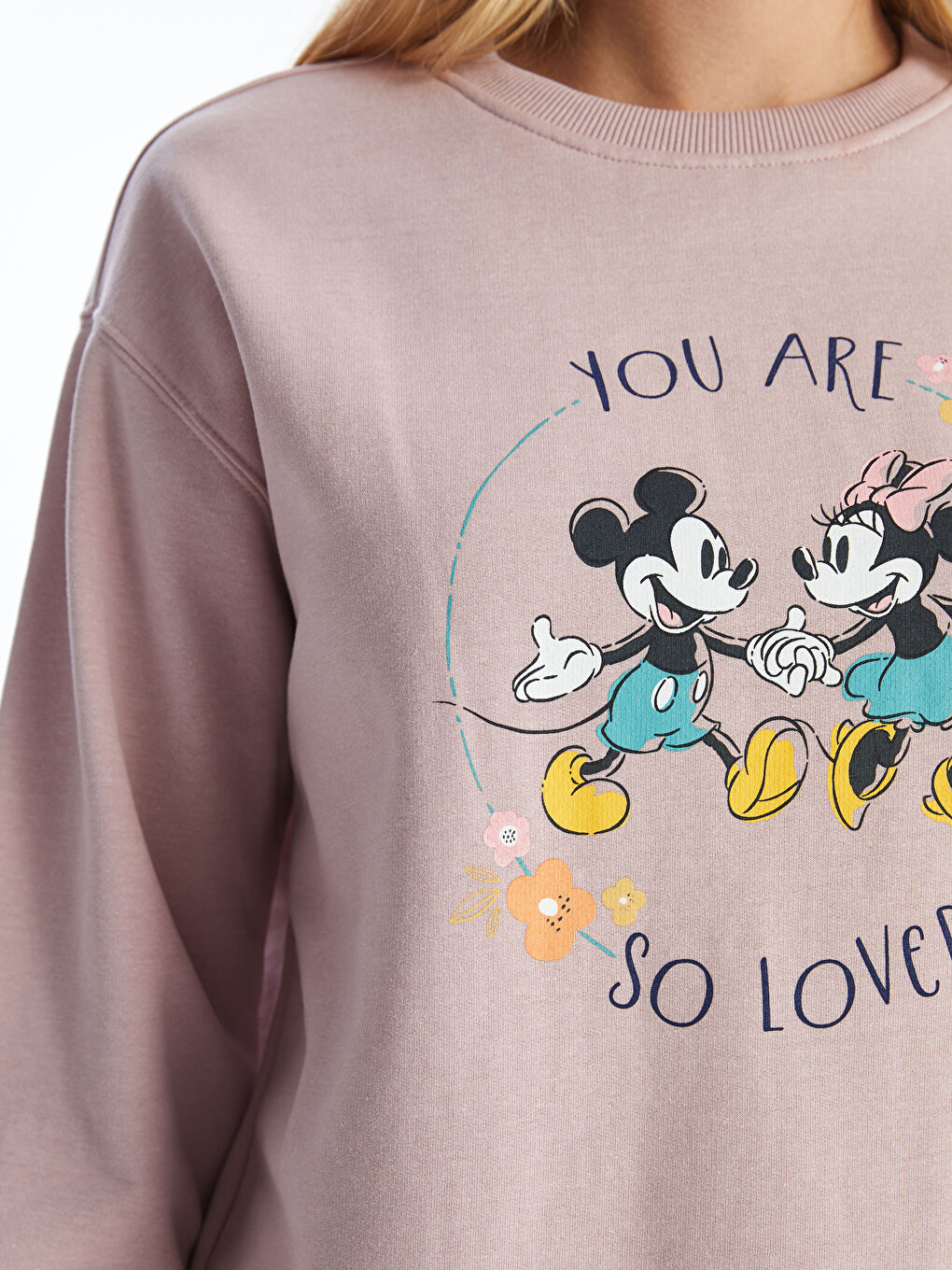 LCW Comfort Mat Lila Bisiklet Yaka Mickey Mouse Baskılı Kadın Sweatshirt - 2