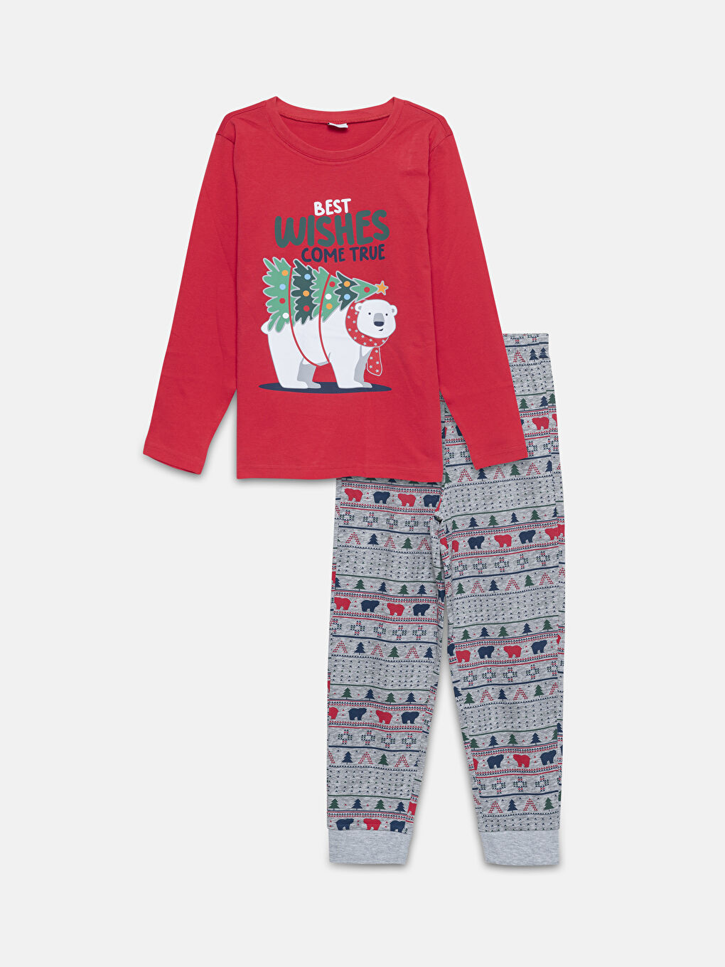 LCW Kids Crew Neck Christmas Themed Boys' Pyjama Set -W4HK99Z4-HNK