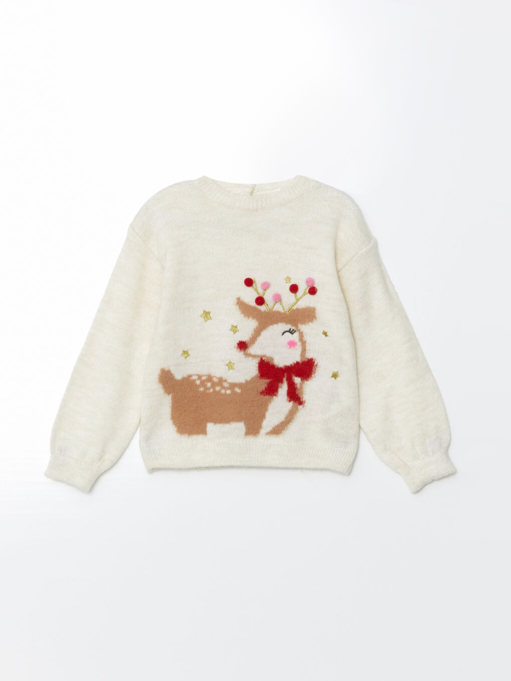 Ekru Bisiklet Yaka Kız Çocuk Triko Kazak