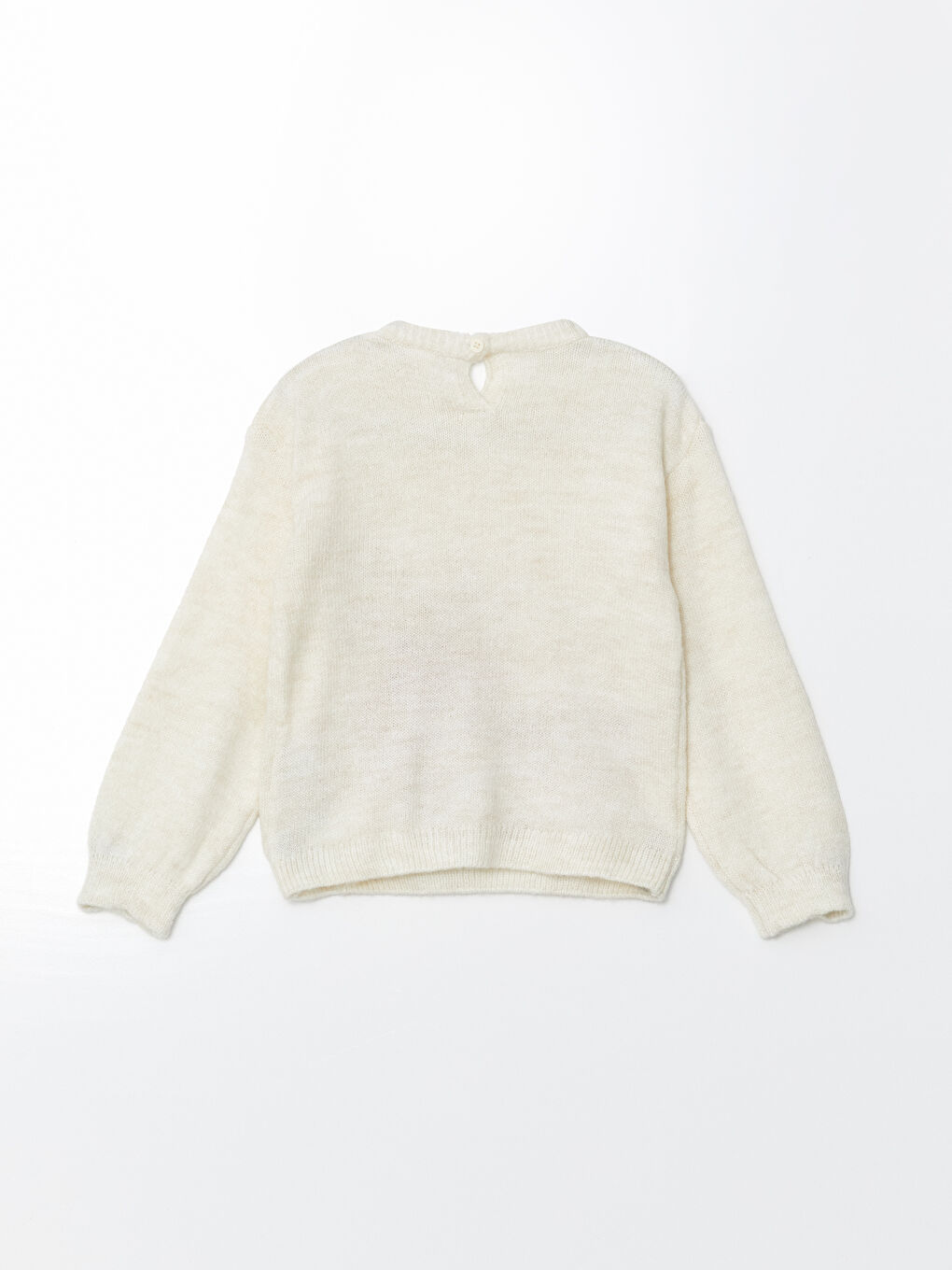 Ekru Bisiklet Yaka Kız Çocuk Triko Kazak-1