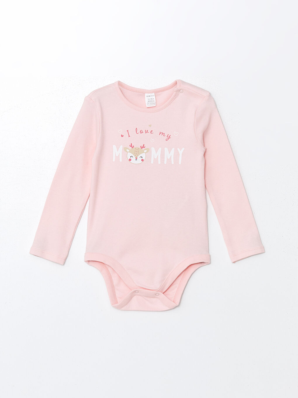 LCW baby Pembe Bisiklet Yaka Uzun Kollu Baskılı Kız Bebek Çıtçıtlı Body