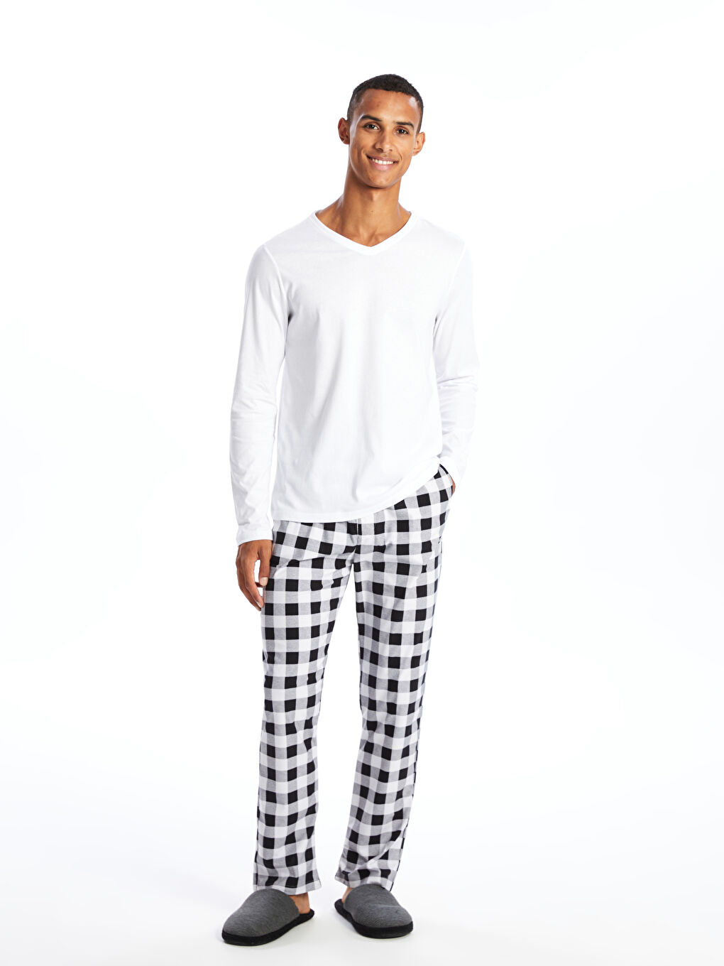 რეგულარული მორგება პლედი მამაკაცის პიჟამა ქვედაბოლო