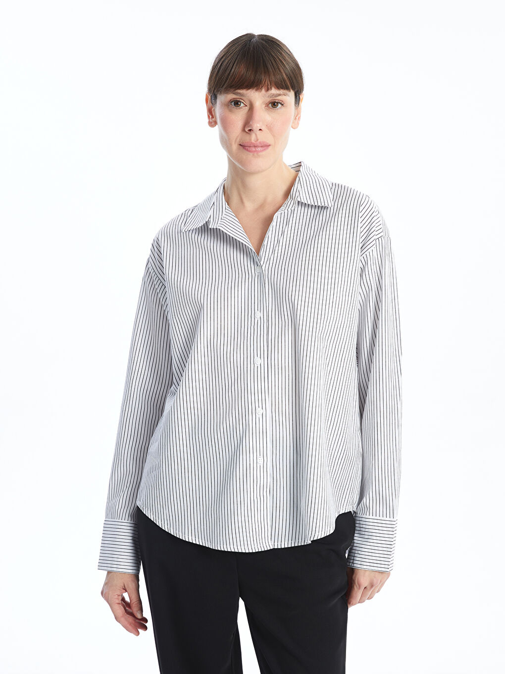 LCWAIKIKI Classic Striped Poplin Women's Shirt -W4HN13Z8-LEG
