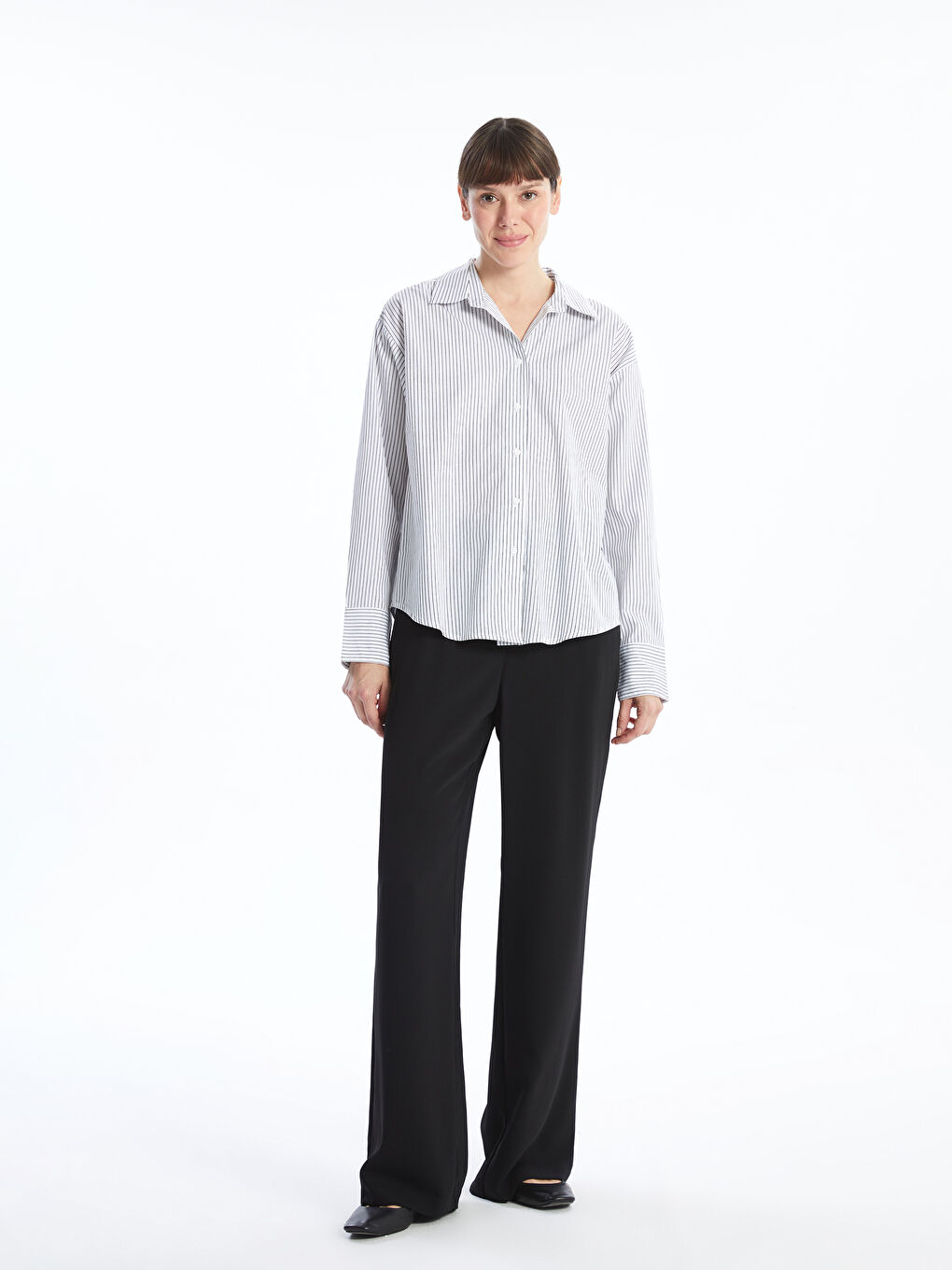 LCWAIKIKI Classic Striped Poplin Women's Shirt -W4HN13Z8-LEG