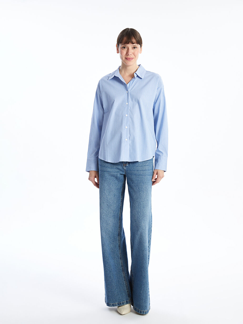 LCWAIKIKI Classic Striped Poplin Women's Shirt -W4HN13Z8-LEN