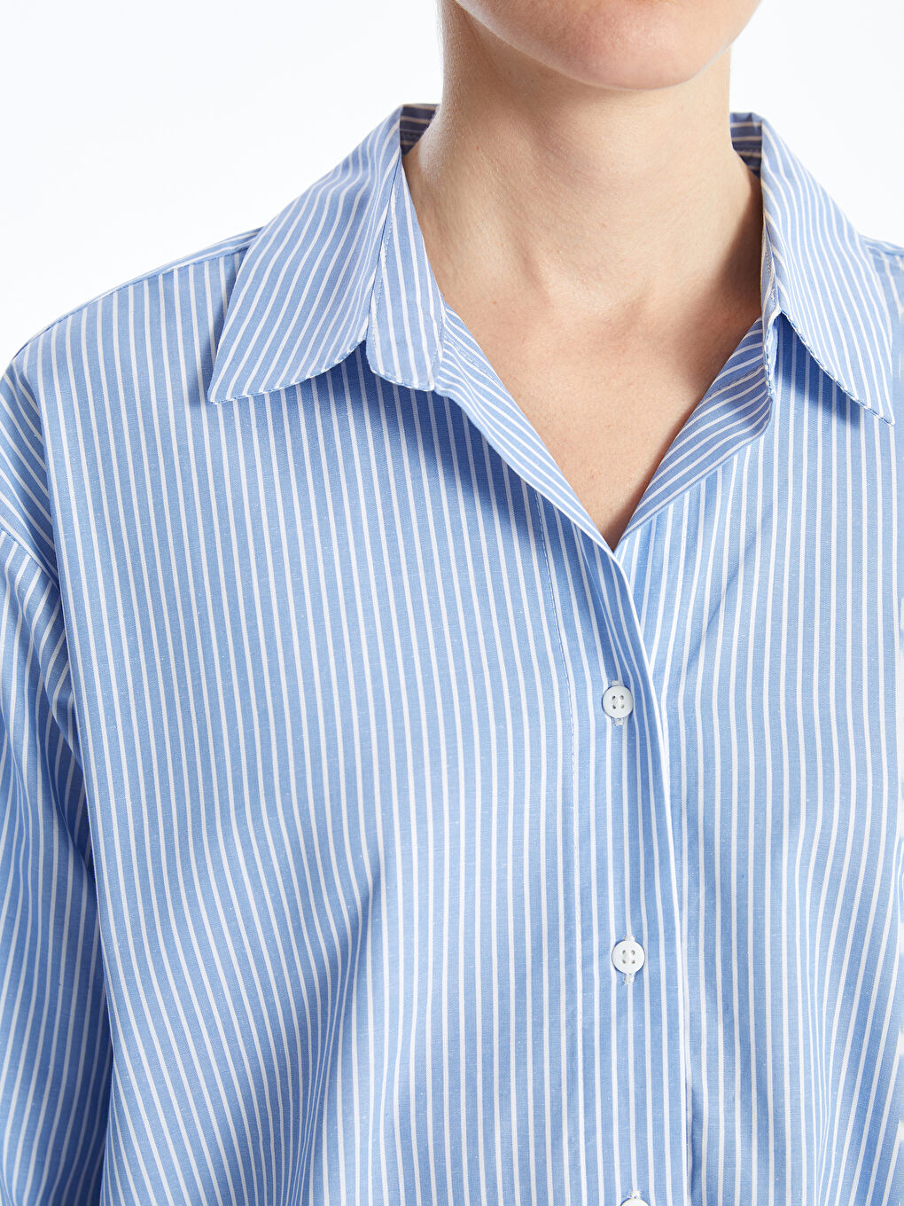 LCWAIKIKI Classic Striped Poplin Women's Shirt -W4HN13Z8-LEN