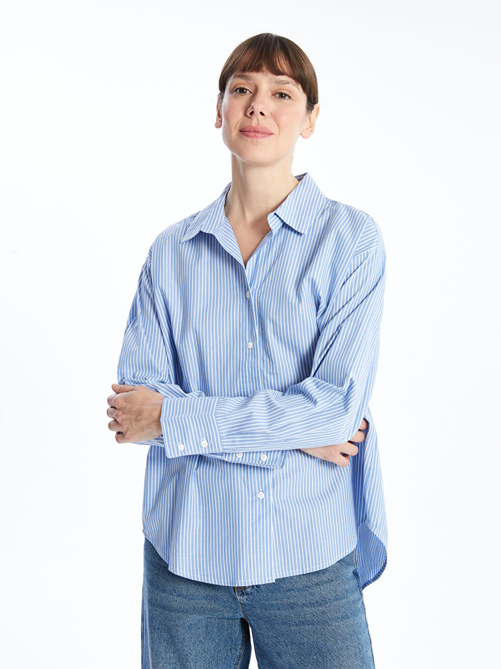 LCWAIKIKI Classic Striped Poplin Women's Shirt -W4HN13Z8-LEN