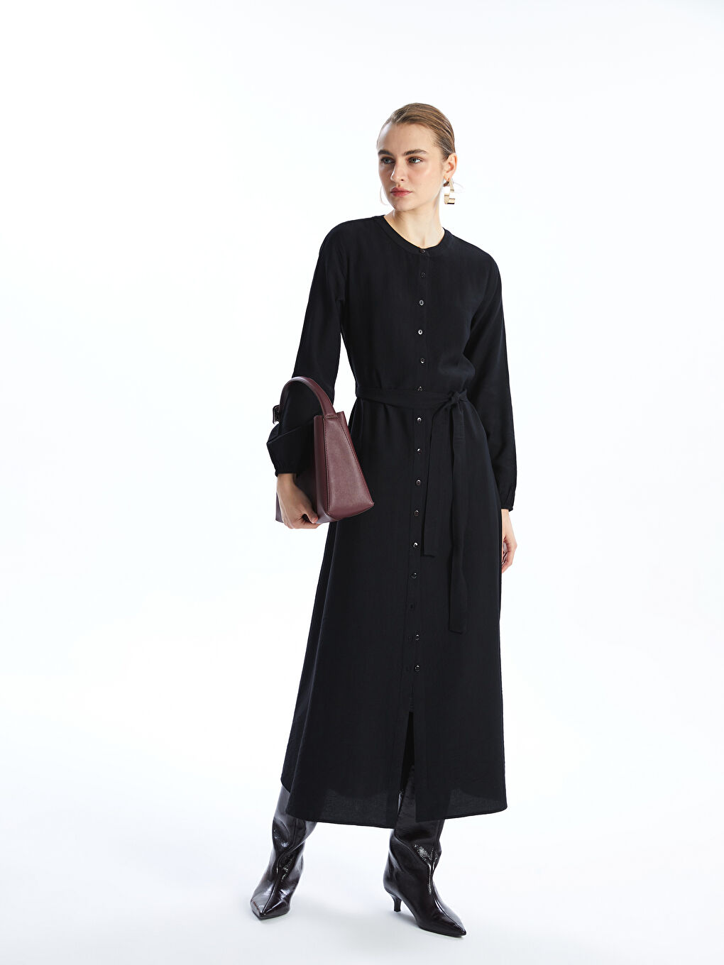 Crew Neck Women's Shirt Dress-1