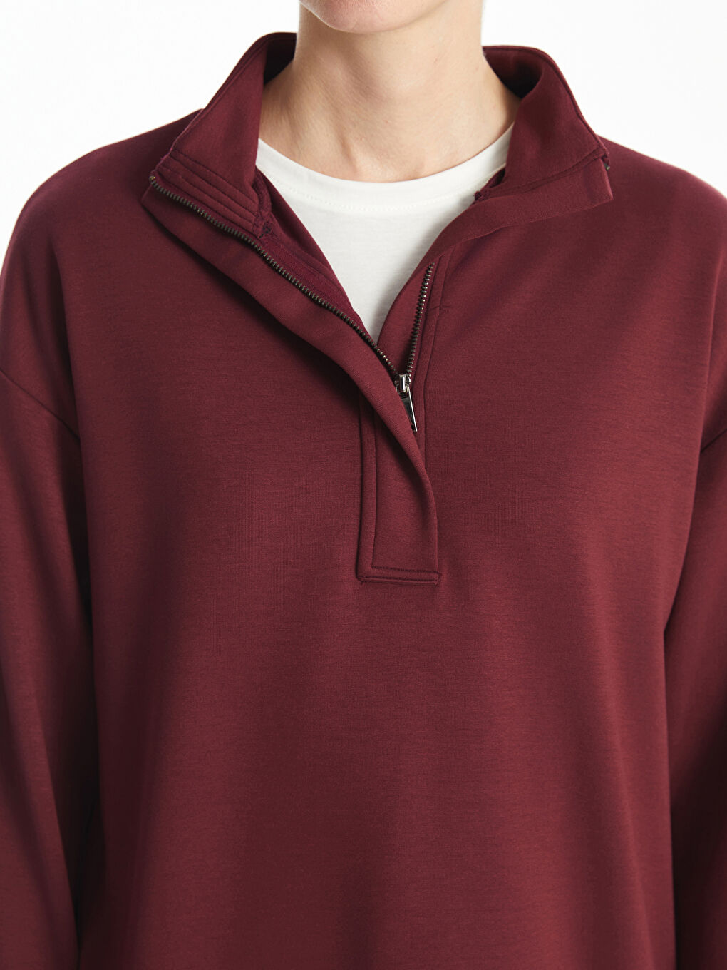 LCWAIKIKI Basic Bordo Dik Yaka Kadın Sweatshirt Tunik - 2