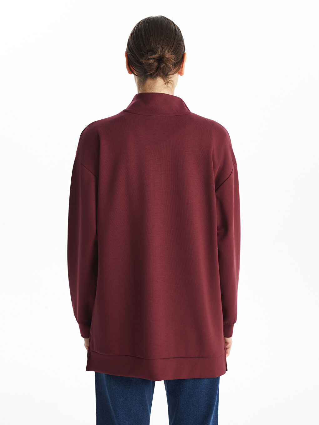 LCWAIKIKI Basic Bordo Dik Yaka Kadın Sweatshirt Tunik - 3