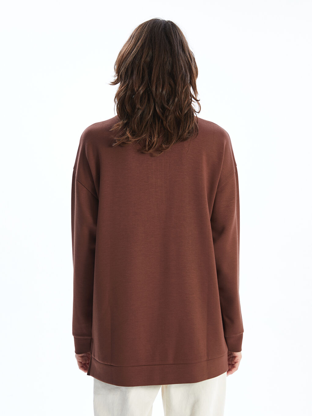 LCWAIKIKI Basic Kahverengi Dik Yaka Kadın Sweatshirt Tunik - 3