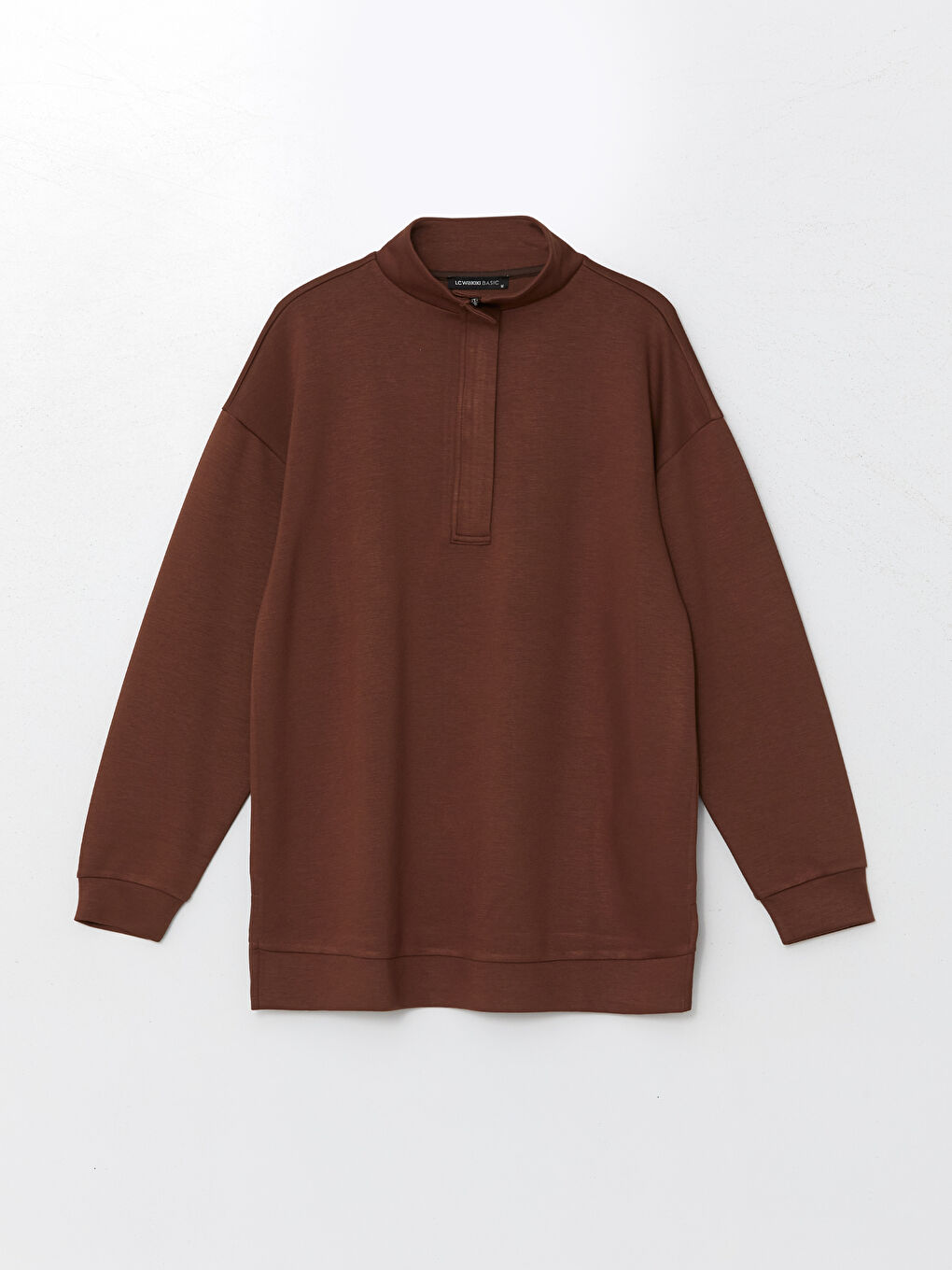 LCWAIKIKI Basic Kahverengi Dik Yaka Kadın Sweatshirt Tunik - 4