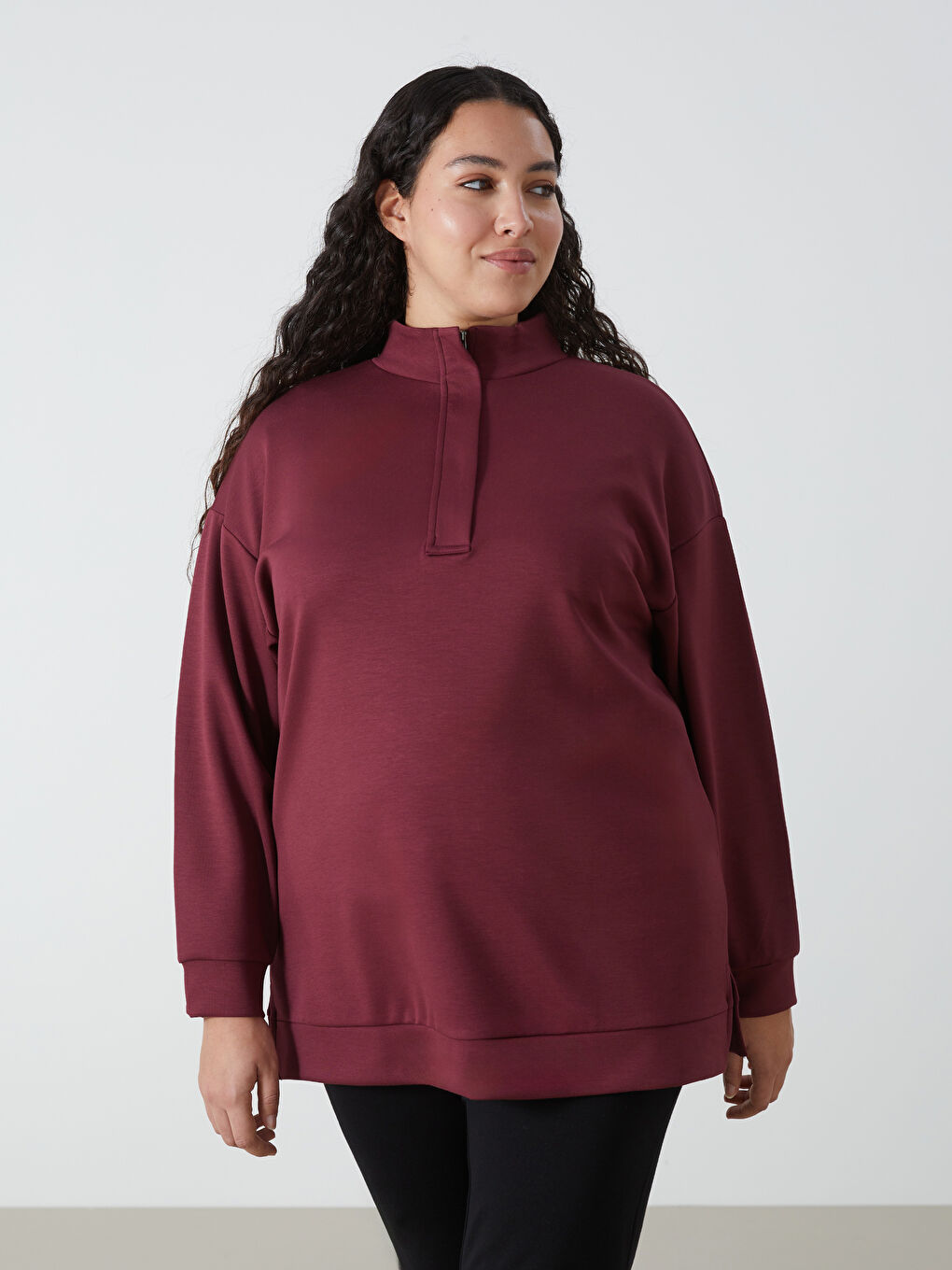 LCWAIKIKI Basic Bordo Dik Yaka Kadın Sweatshirt Tunik - 1