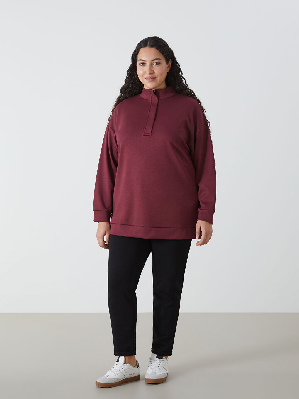 LCWAIKIKI Basic Bordo Dik Yaka Kadın Sweatshirt Tunik - 2