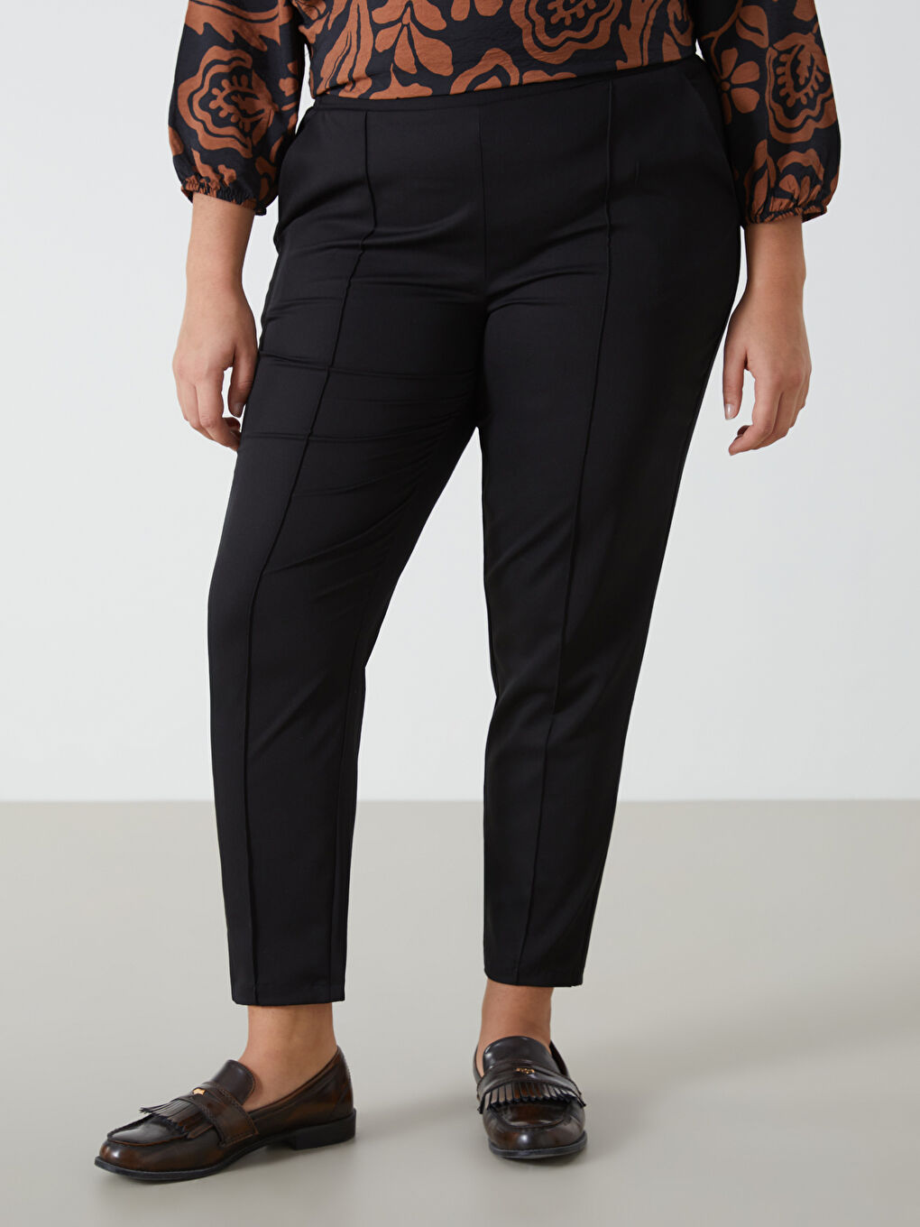 ქალებისთვის ელასტიური წელის უბრალო შარვალი-2