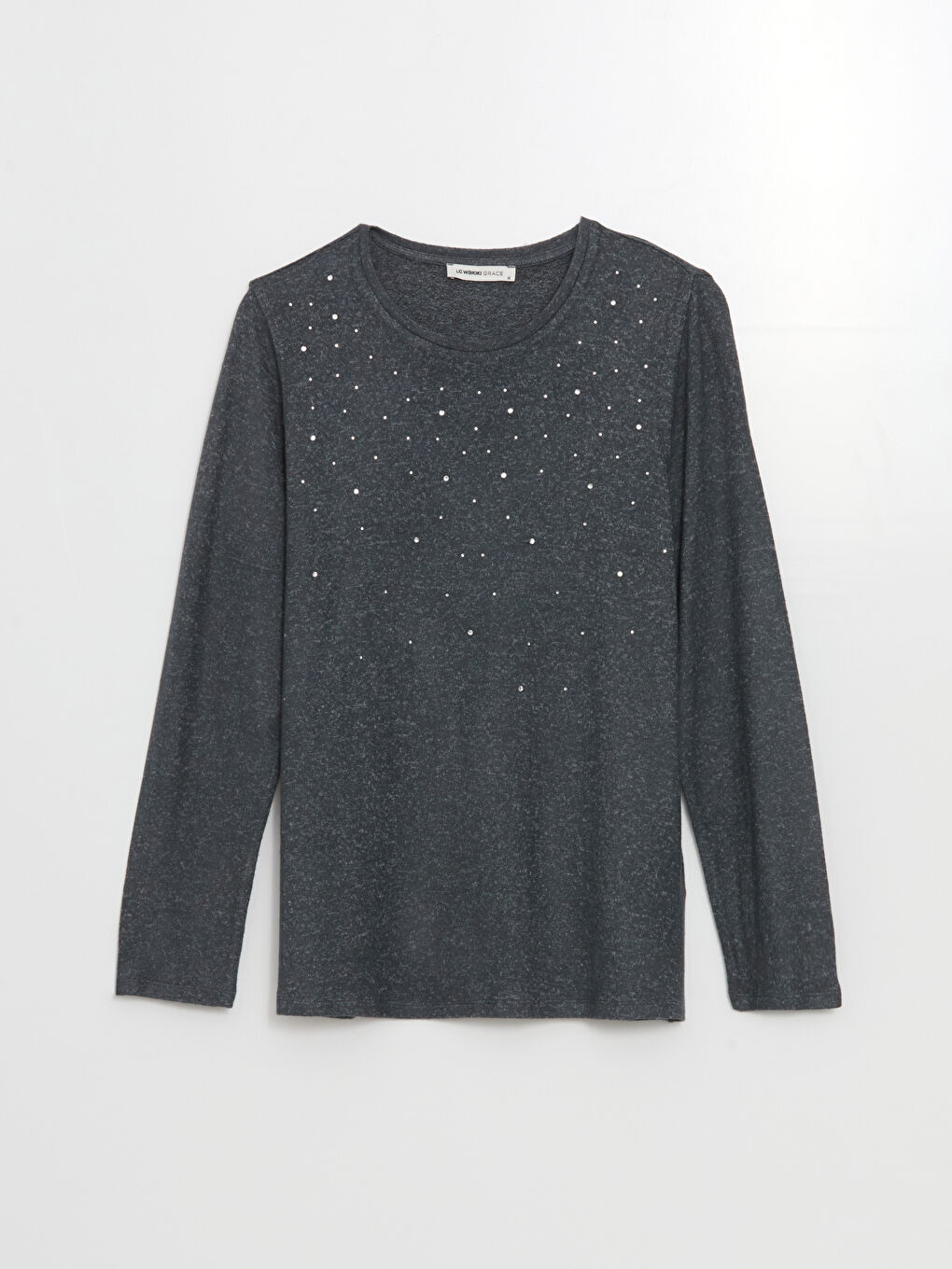 LCW Grace Crew Neck Rhinestone Embellished Women's Blouse -W4HP47Z8-L8N