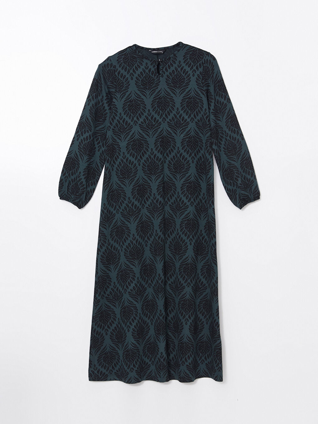 فستان نسائي بنقشة وياقة دائرية-4