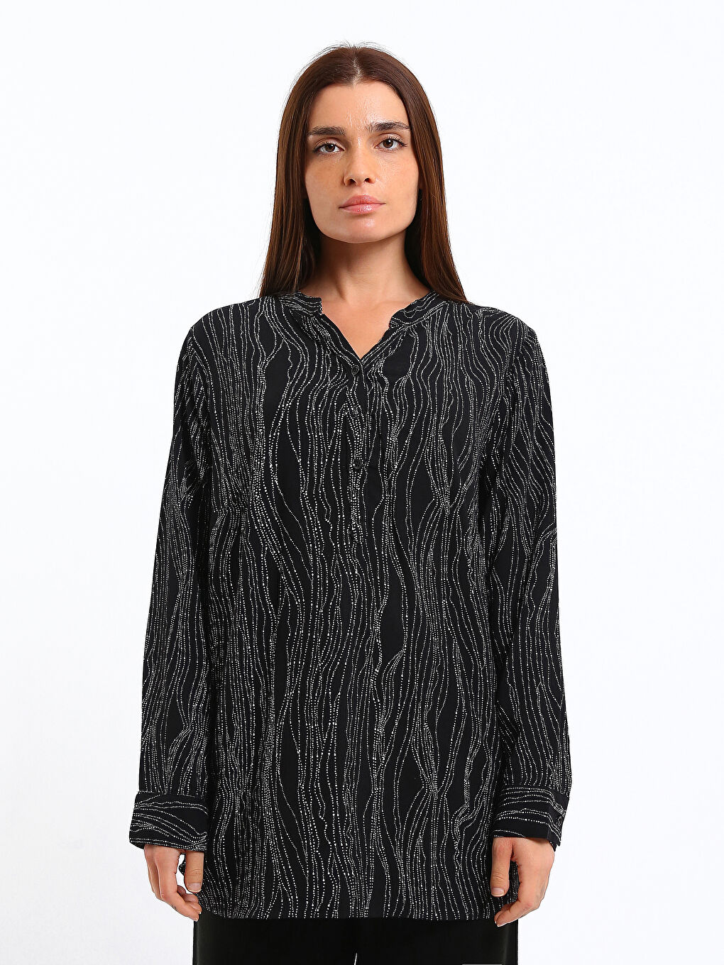 Notch Neck Patterned Women's Blouse