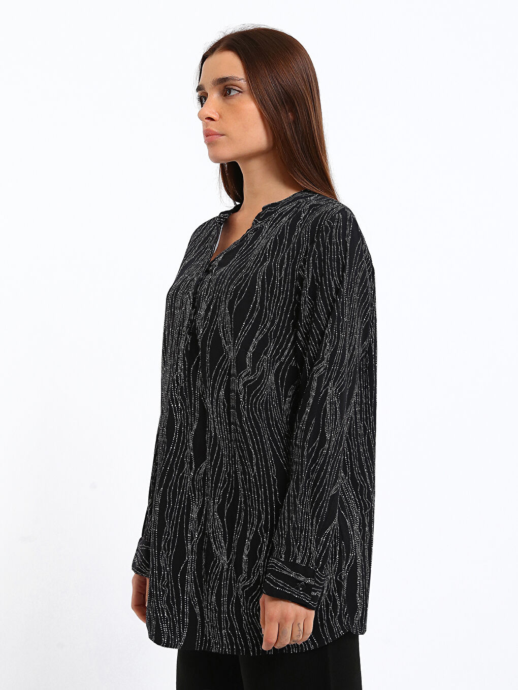 Notch Neck Patterned Women's Blouse-3