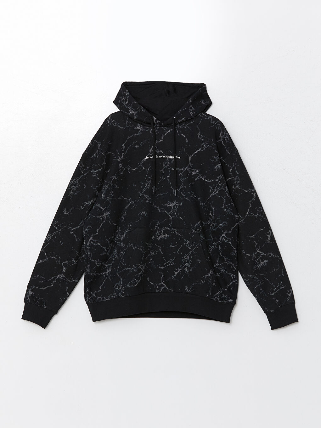 XSIDE Siyah Uzun Kollu Baskılı Erkek Kalın Hoodie - 4