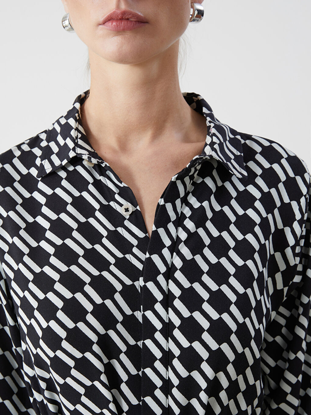 Collared Neck Patterned Women's Dress-2