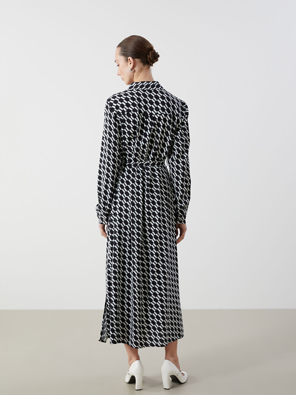 Collared Neck Patterned Women's Dress-3