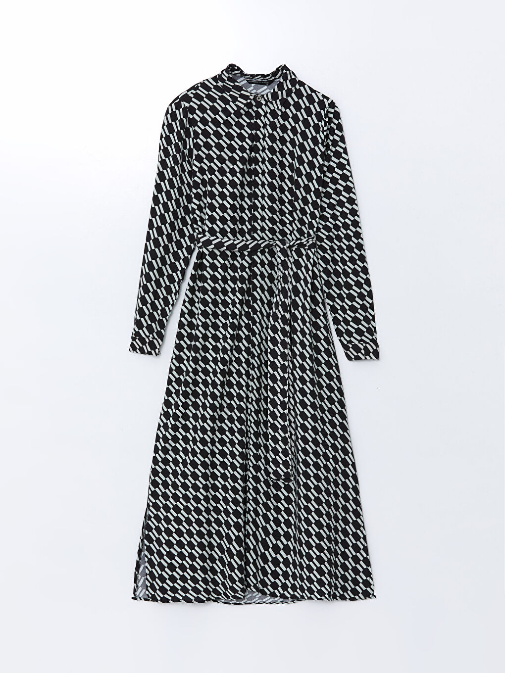 Collared Neck Patterned Women's Dress-4