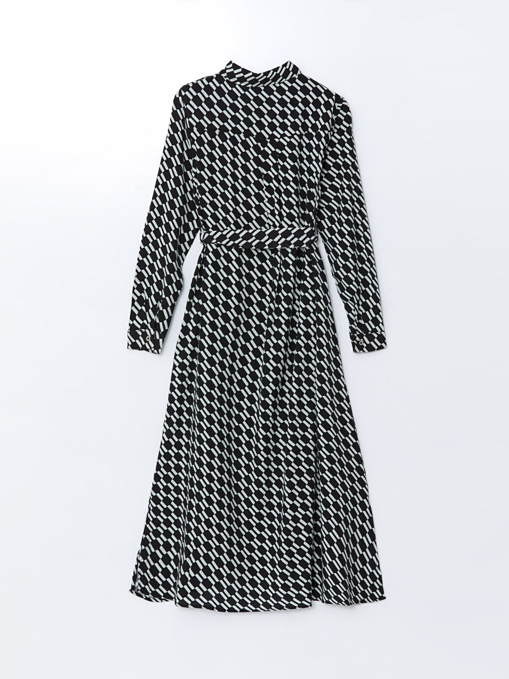 Collared Neck Patterned Women's Dress-5