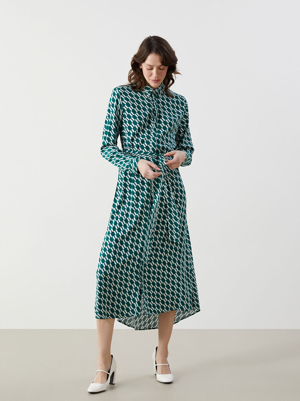 Robe à Col Chemise à Motifs pour Femmes