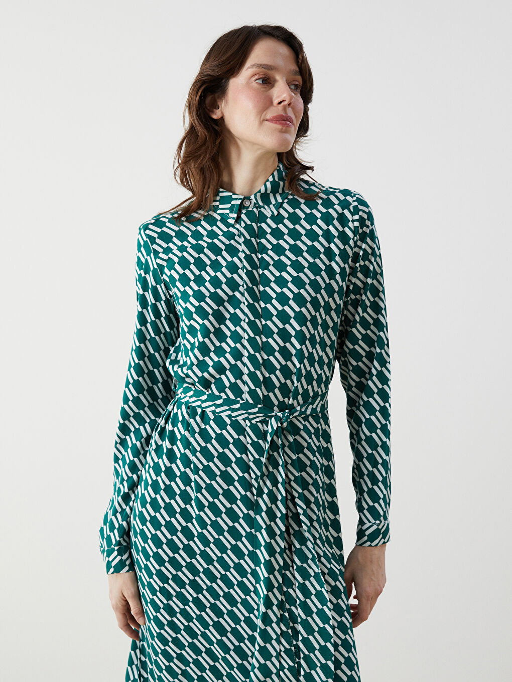 Robe à Col Chemise à Motifs pour Femmes-1