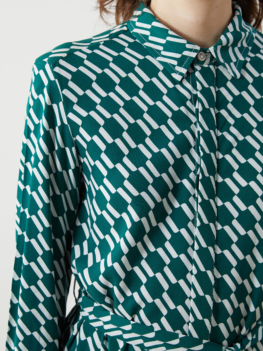 Robe à Col Chemise à Motifs pour Femmes-2