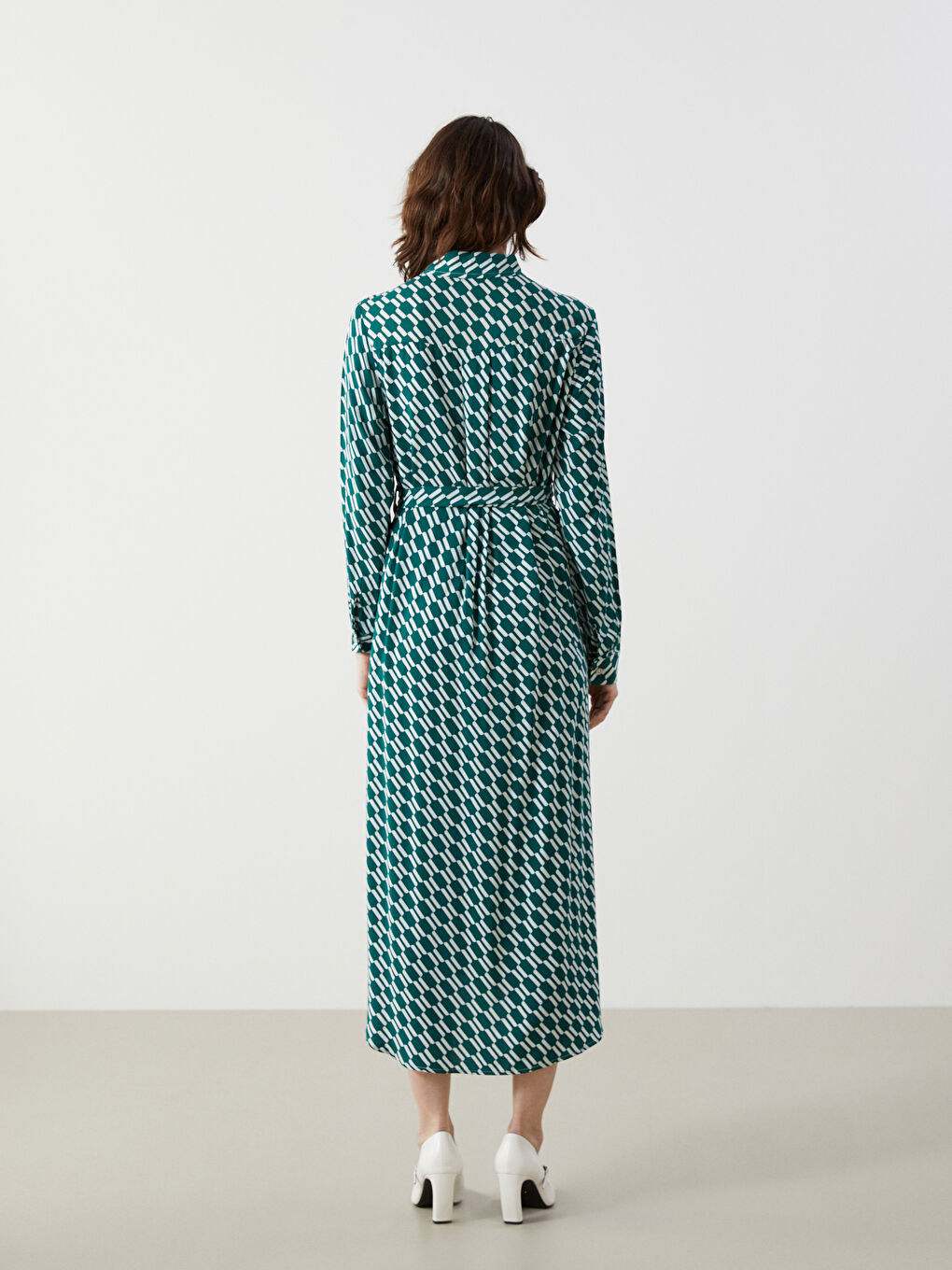 Robe à Col Chemise à Motifs pour Femmes-3