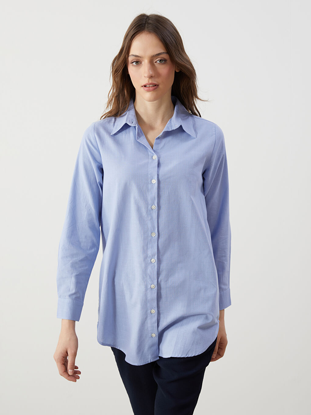 Tunique Chemise Dobby à Manches Longues Uni pour Femmes