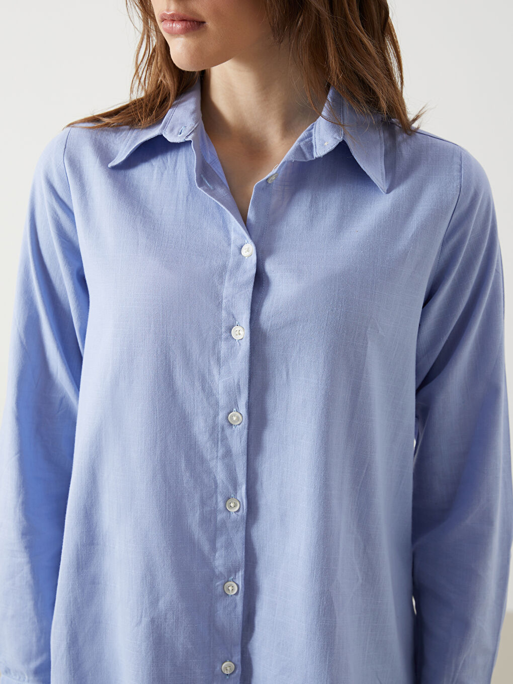 Tunique Chemise Dobby à Manches Longues Uni pour Femmes-2