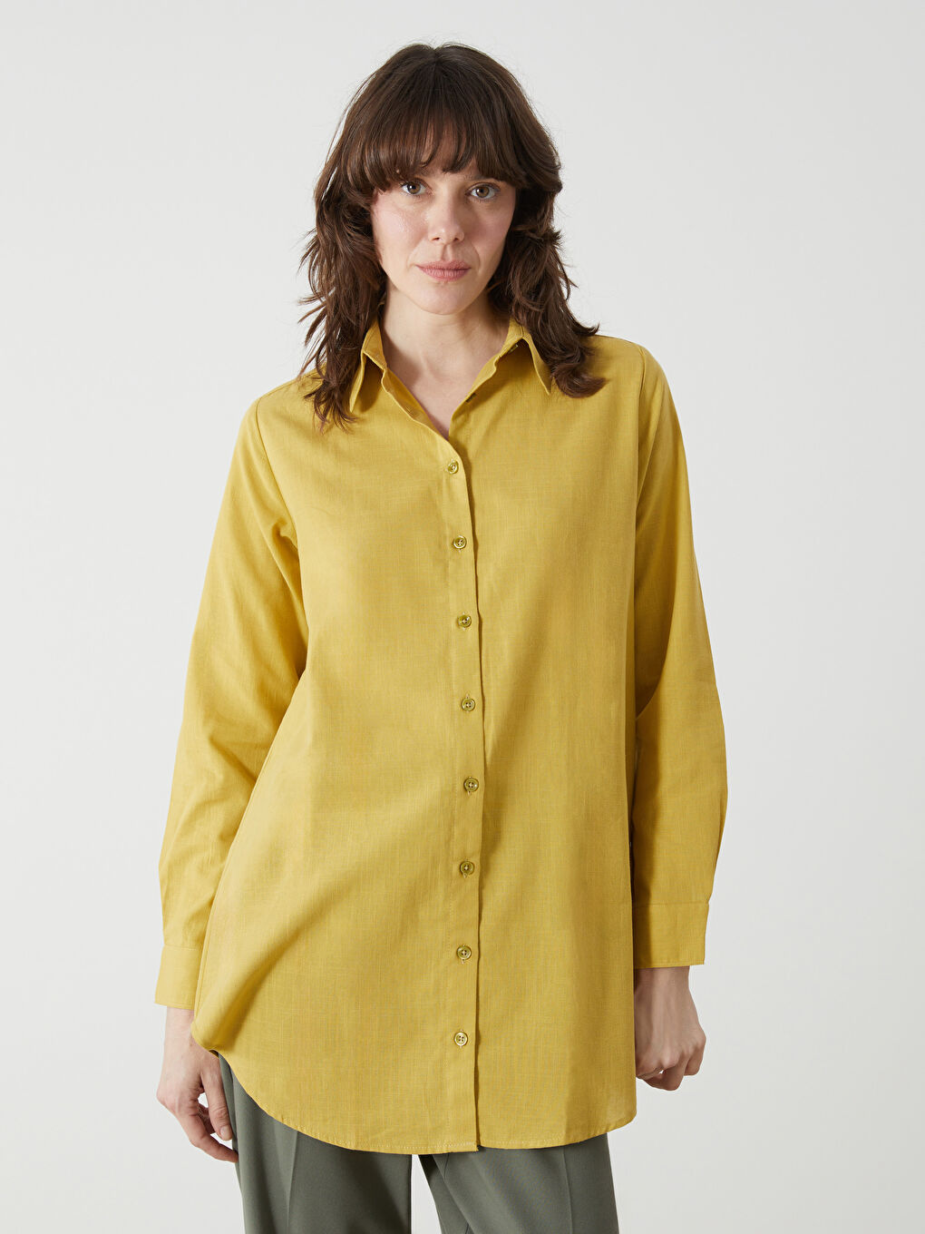 LCWAIKIKI Classic Plain Long Sleeve Dobby Women's Shirt Tunic -W4HQ41Z8-GLE