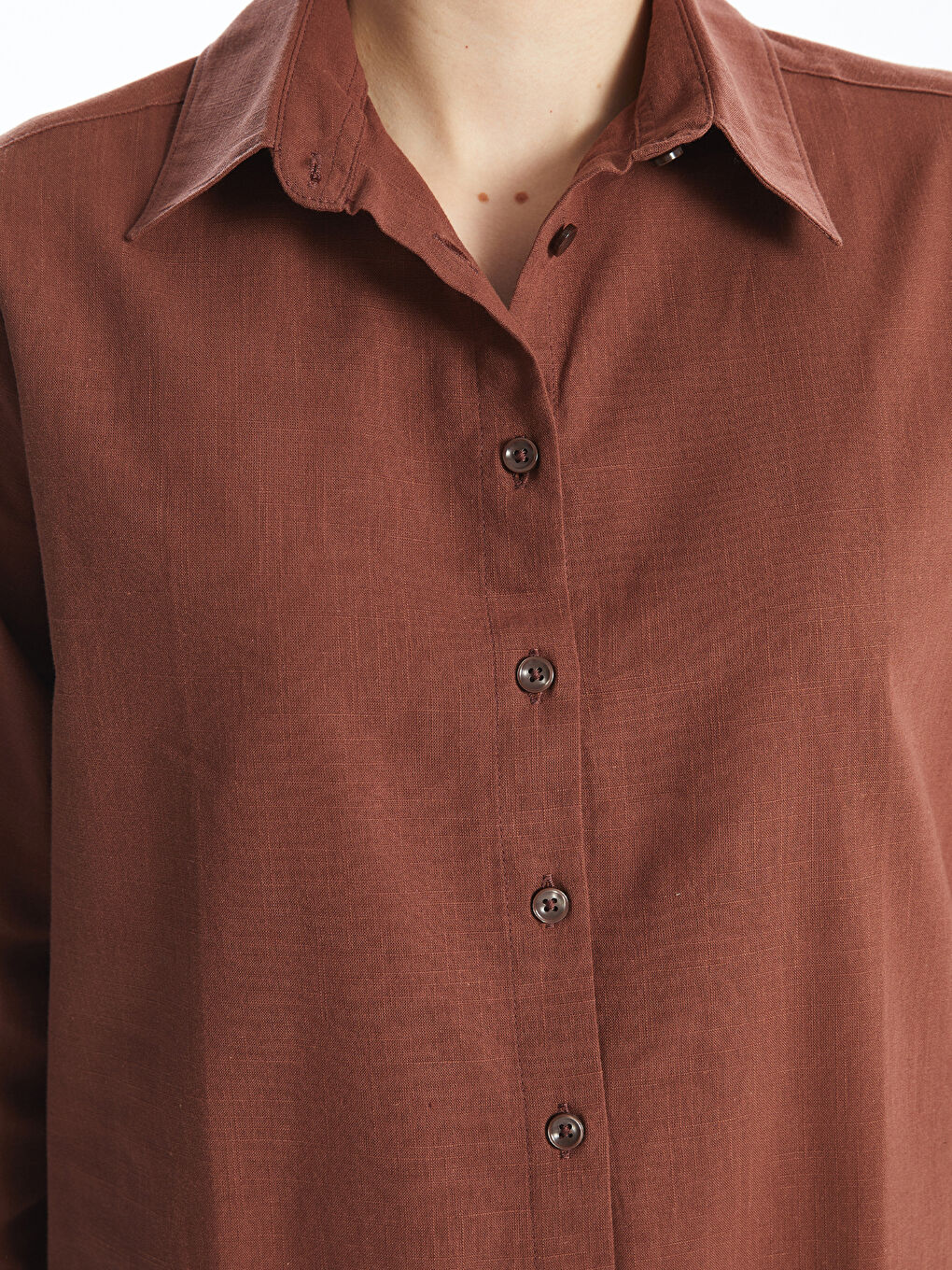 Plain Long Sleeve Dobby Women's Shirt Tunic -W4HQ41Z8-HGE