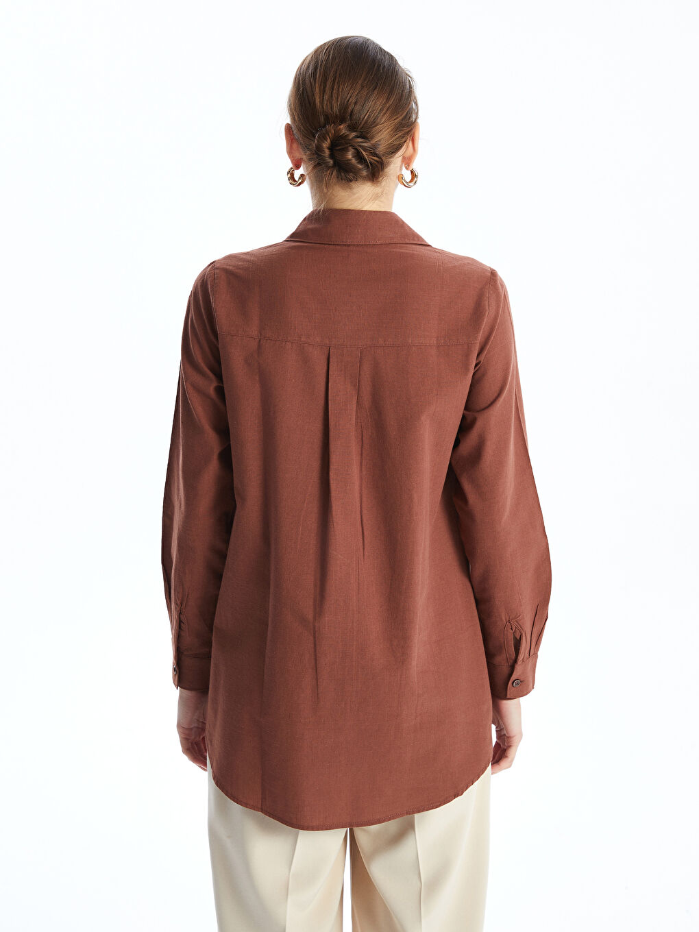 Plain Long Sleeve Dobby Women's Shirt Tunic -W4HQ41Z8-HGE