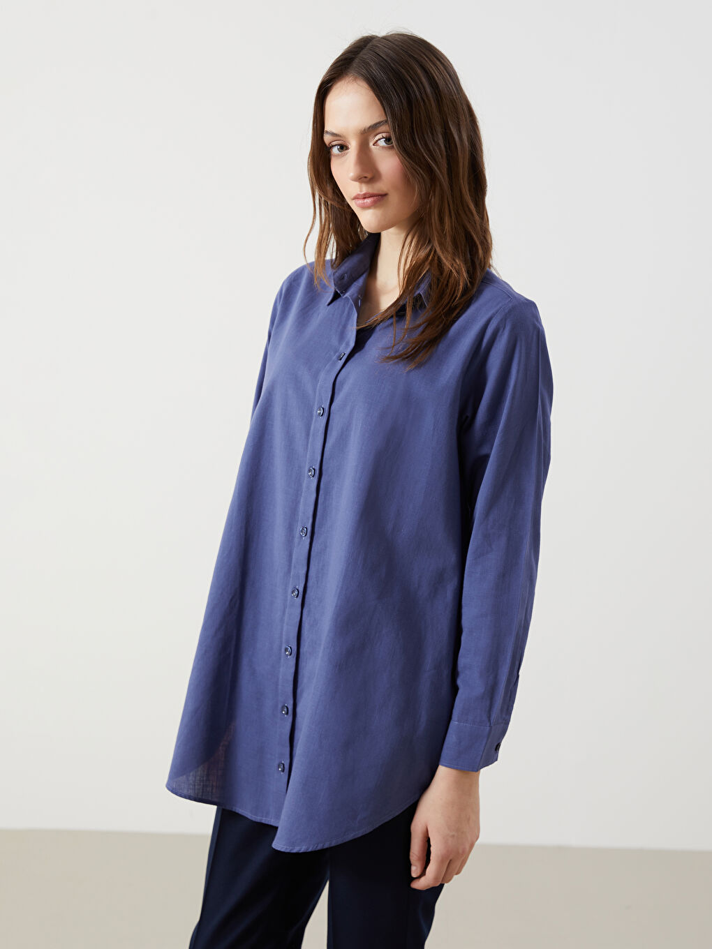 Plain Long Sleeve Dobby Women's Shirt Tunic