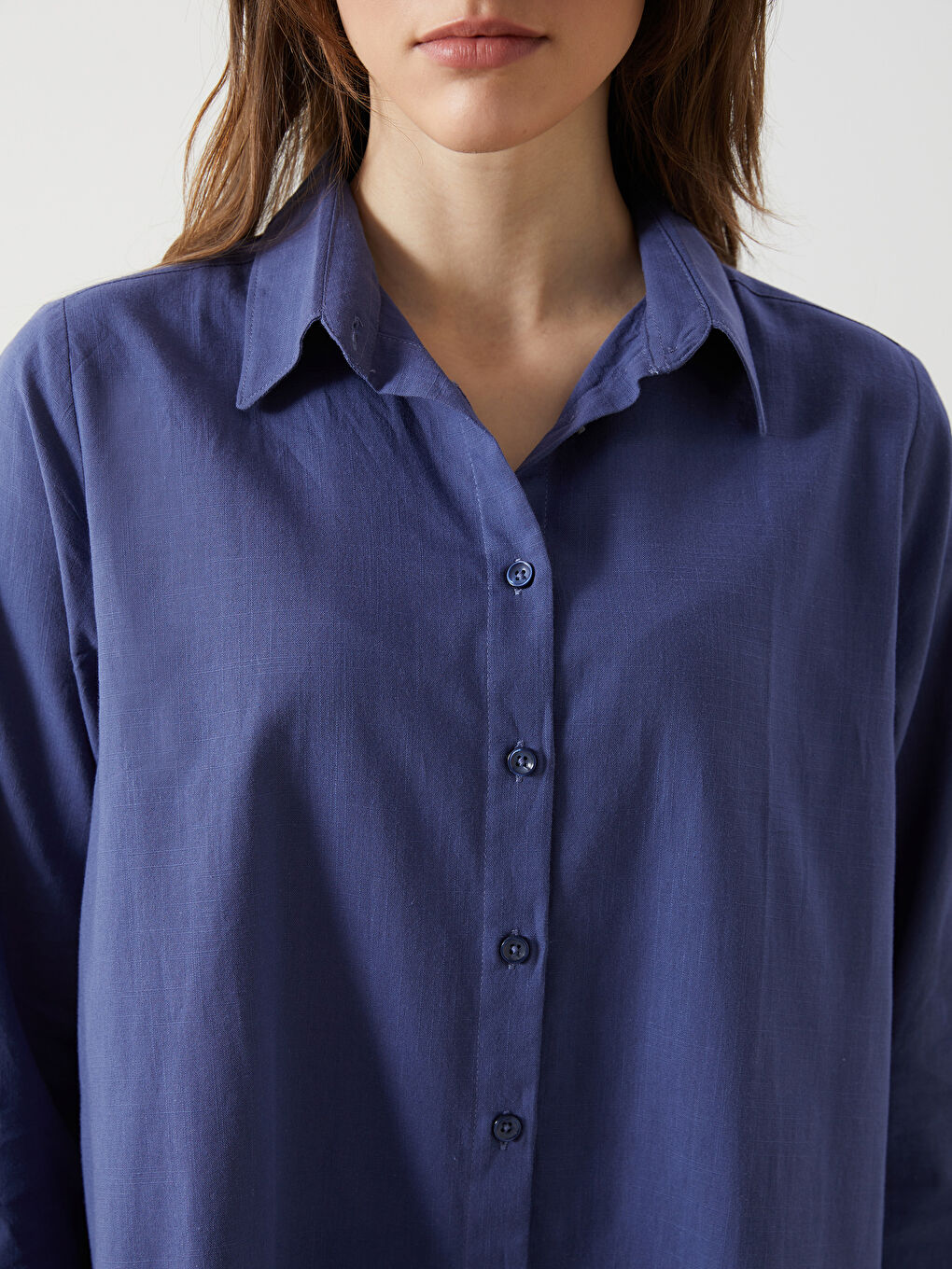 Plain Long Sleeve Dobby Women's Shirt Tunic-2