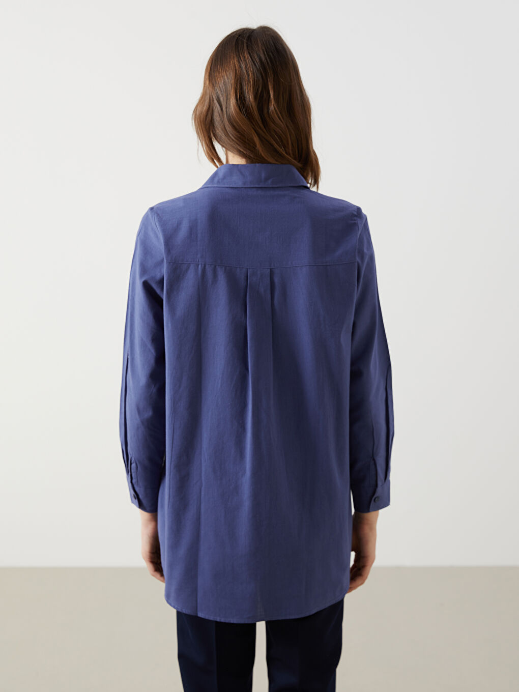 Plain Long Sleeve Dobby Women's Shirt Tunic-3