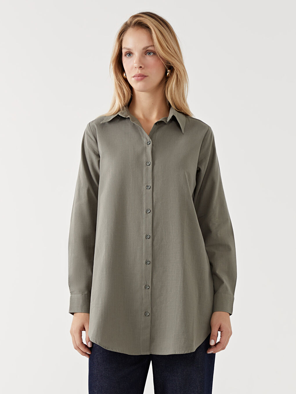 قميص تونيك للسيدات كم طويل سادة