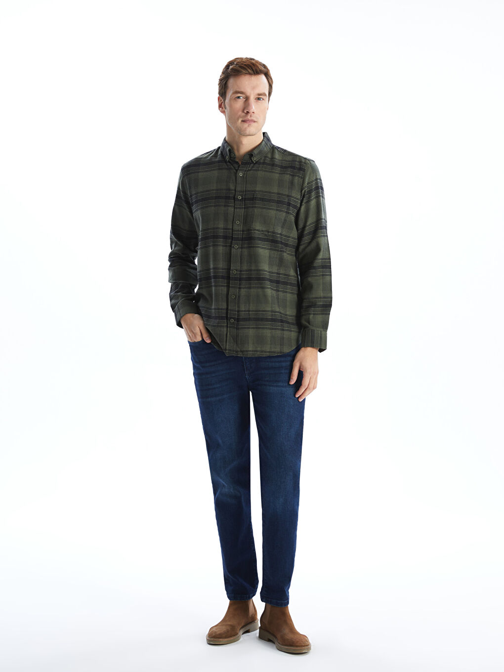 Regular Fit Long Sleeve Plaid Men's Flannel Shirt-1