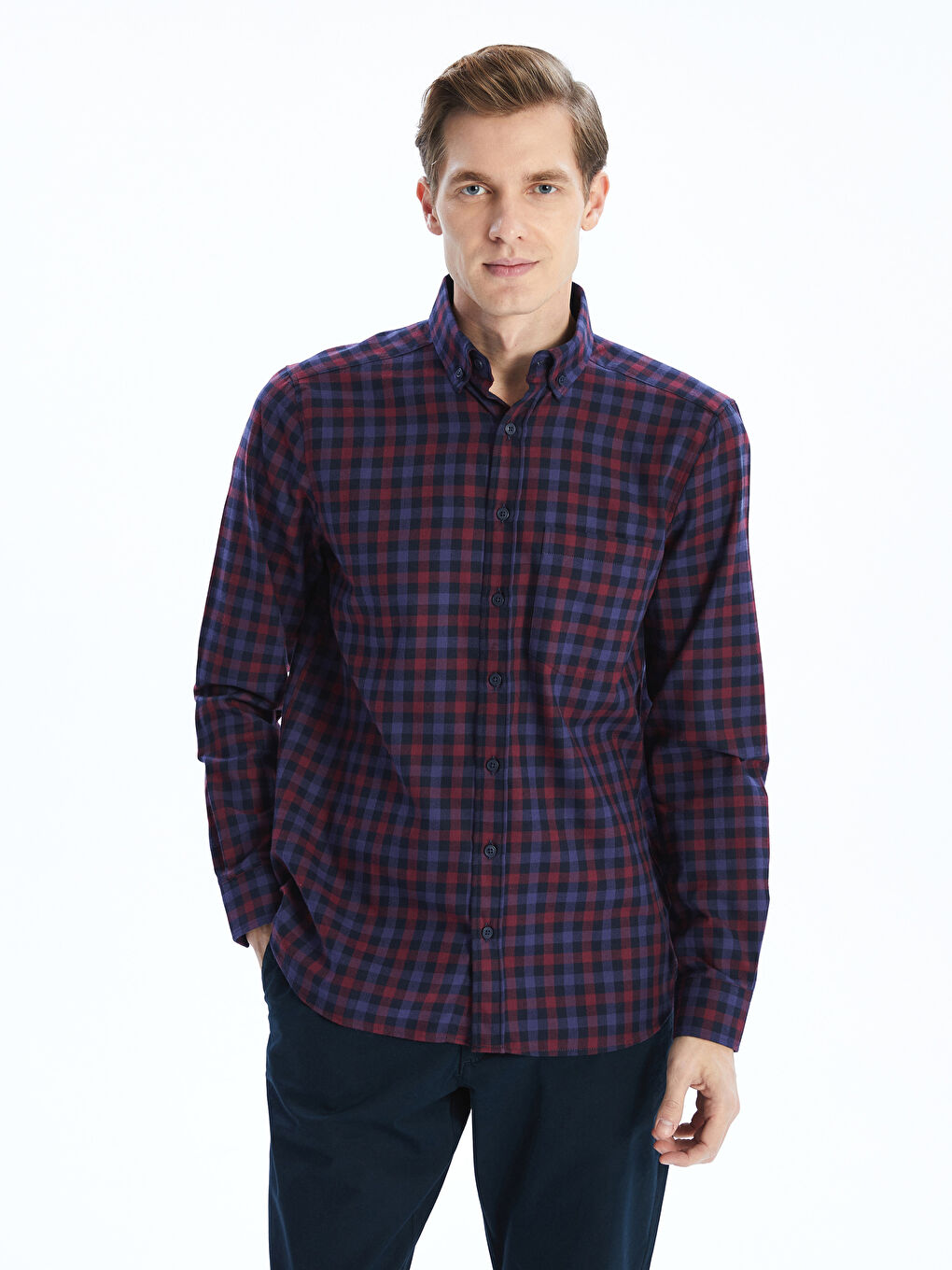 Regular Fit Long Sleeve Plaid Men's Flannel Shirt