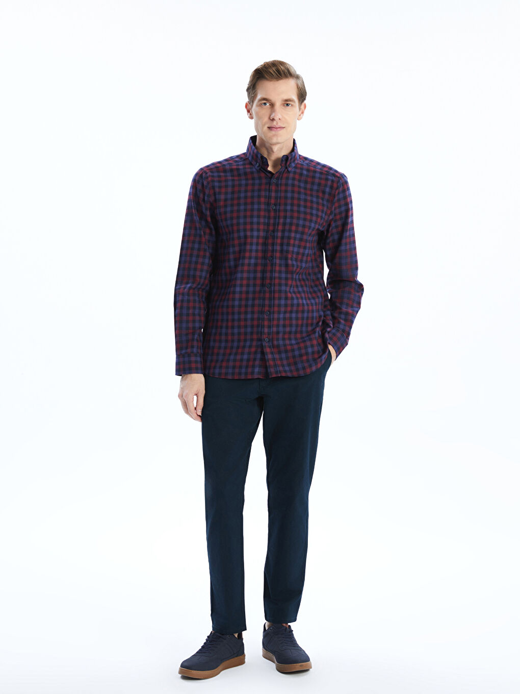 Regular Fit Long Sleeve Plaid Men's Flannel Shirt-1
