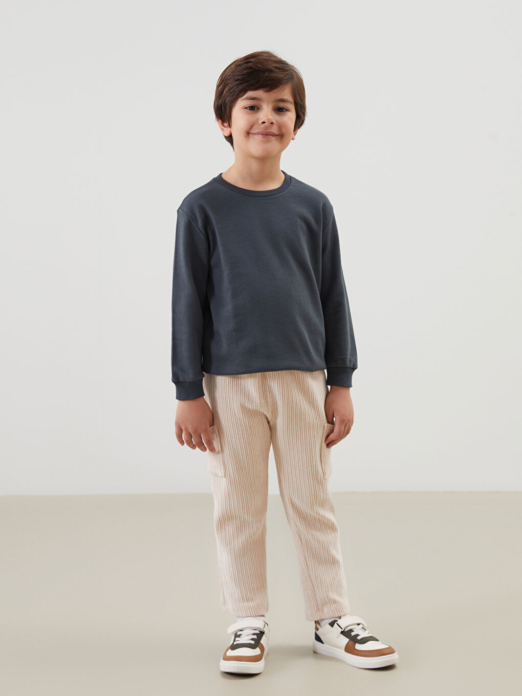 Antrasit Bisiklet Yaka Erkek Bebek Sweatshirt-1