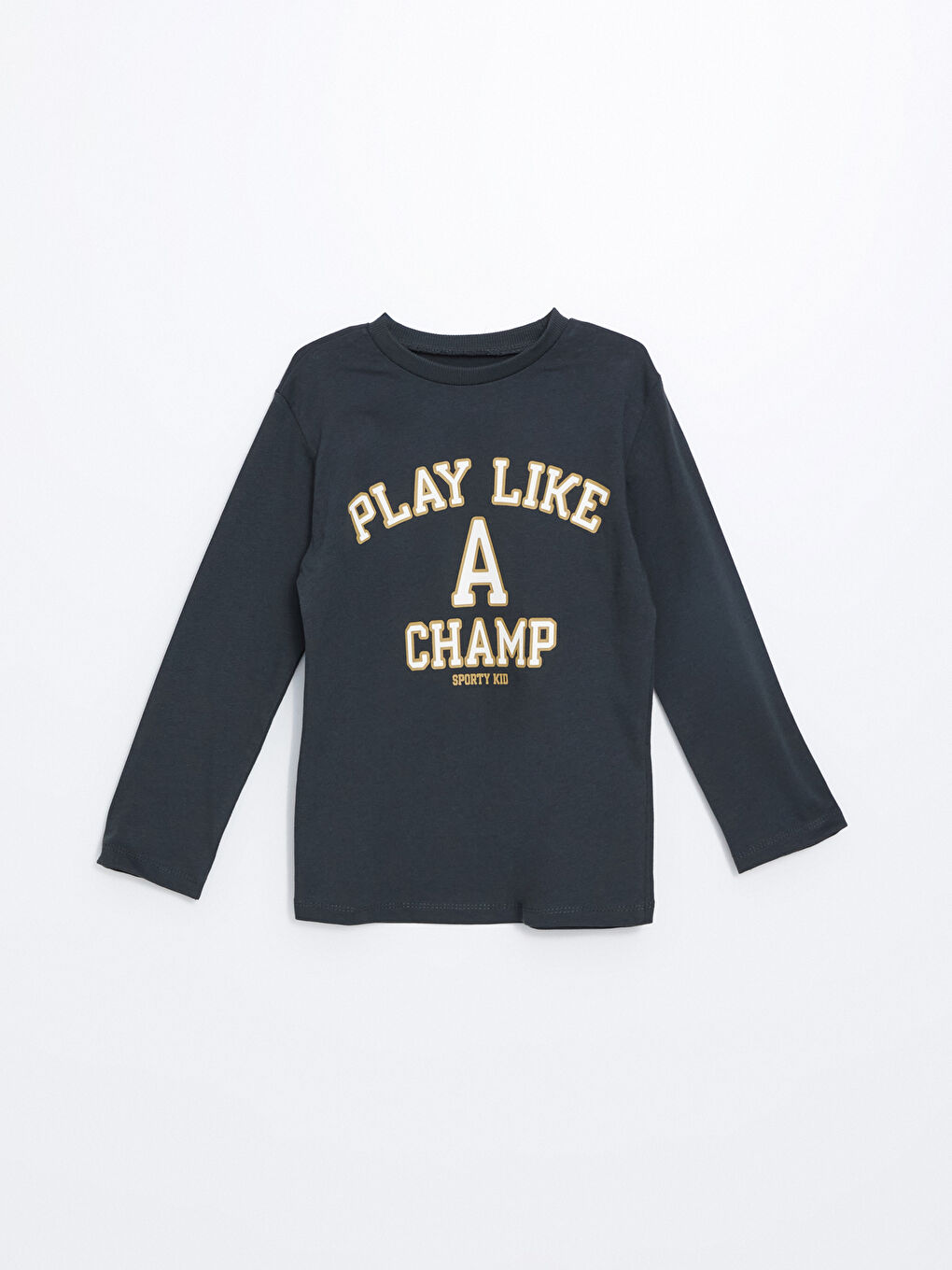 Antrasit Bisiklet Yaka Baskılı Erkek Çocuk Tişört