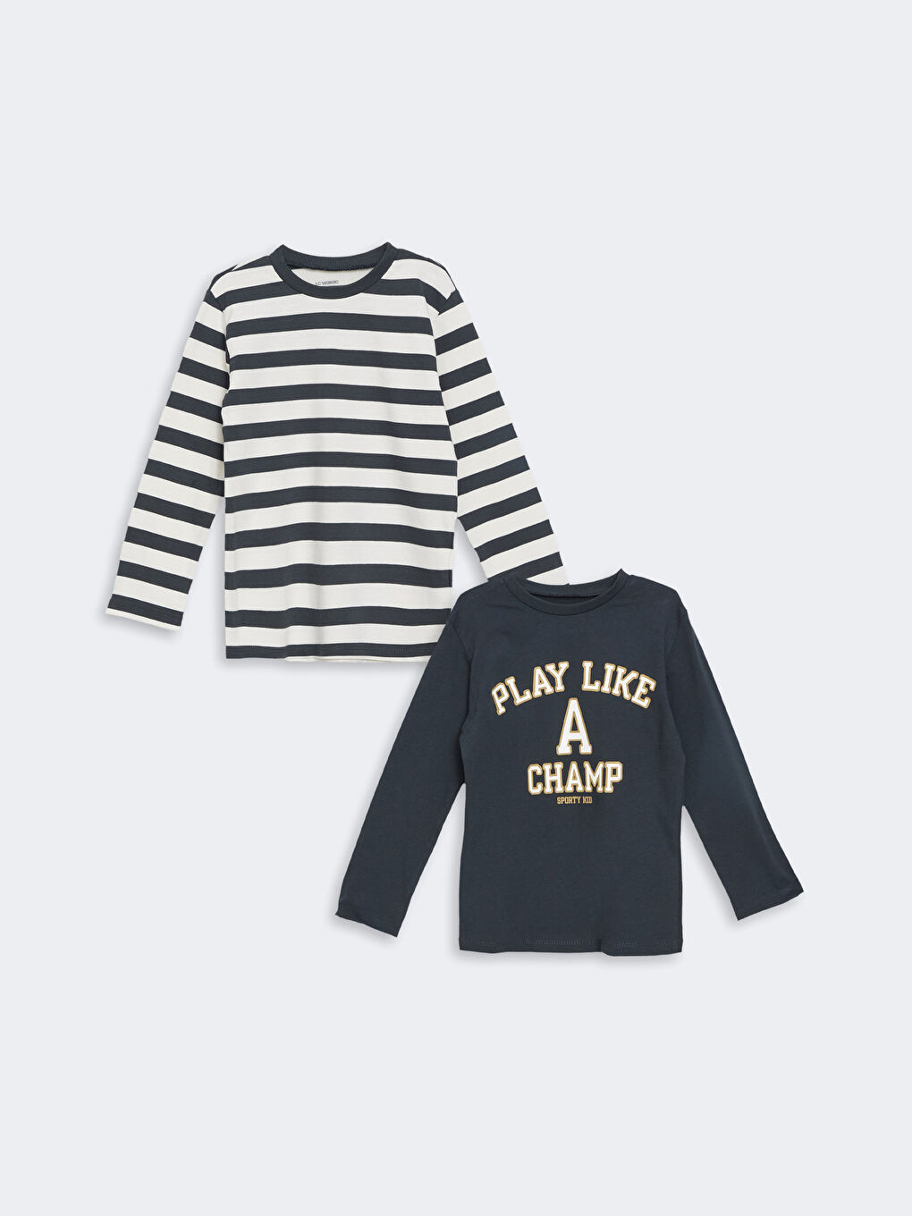 Antrasit Bisiklet Yaka Uzun Kollu Erkek Bebek Tişört 2'li